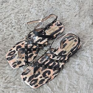Antonio Melani animal print studded wrap ankle strap sandals size 9